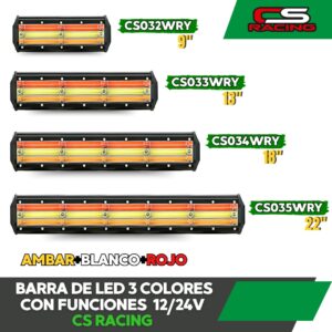 BARRA DE LED 3 COLORES CON FUNCIONES 12/24V CS RACING