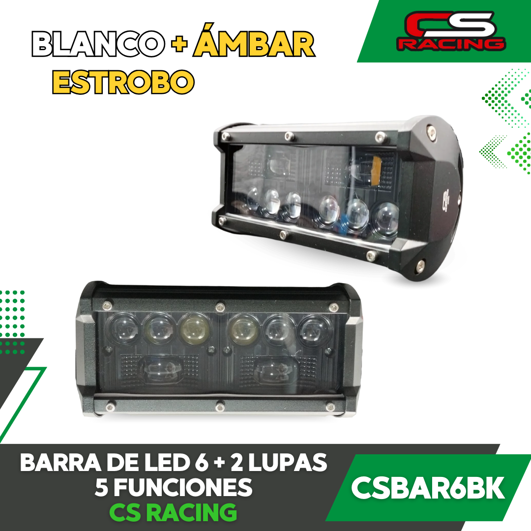 BARRA DE LED 6+2 LUPAS 5 FUNCIONES CS RACING CSBAR6BK