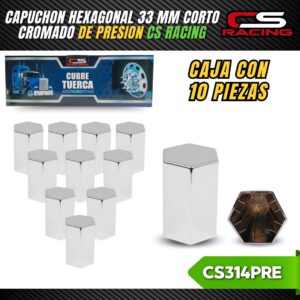 CAPUCHON HEXAGONAL 33 MM CORTO CROMADO DE PRESION CS314PRE