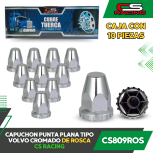 CAPUCHON PUNTA PLANA TIPO VOLVO 33 MM CROMADO DE ROSCA CS809ROS