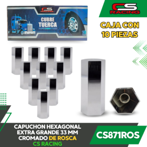 CAPUCHON HEXAGONAL EXTRA GRANDE 33 MM CROMADO DE ROSCA CS871ROS