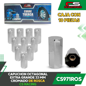 CAPUCHON OCTAGONAL EXTRA GRANDE 33 MM CROMADO DE ROSCA CS971ROS