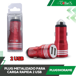PLUG METALIZADO PARA CARGA RAPIDA 2 USB PLUG1HORAME