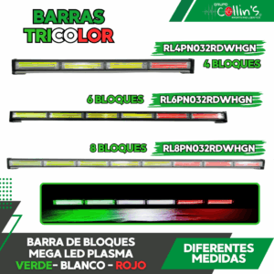 BARRA DE BLOQUES MEGA LED PLASMA VERDE - BLANCO - ROJO