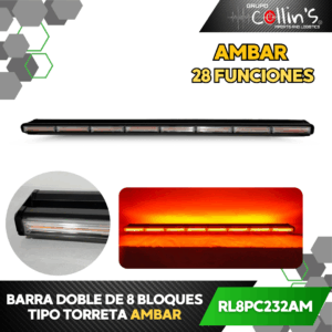 BARRA DOBLE DE 8 BLOQUES TIPO TORRETA AMBAR RL8PC232AM