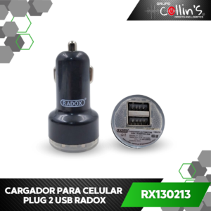 CARGADOR PARA CELULAR PLUG 2 USB RADOX RX130213