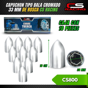 CAPUCHON TIPO BALA CROMADO 33MM DE PRESION CS800