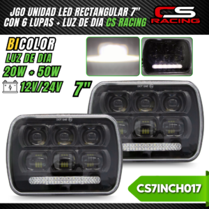 JUEGO DE UNIDADES LED 7" RECTANGULARES CON 6 LUPAS CS RACING CS7INCH017