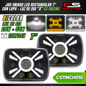 JUEGO DE UNIDADES LED 7" RECTANGULARES CON LUPA CS RACING CS7INCH018