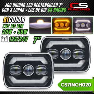 JUEGO DE UNIDADES LED 7" RECTANGULARES 3 LUPAS CS RACING CS7INCH020