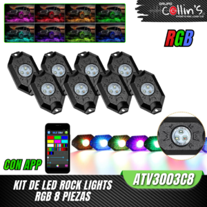 KIT DE LED ROCK LIGHTS RGB 8 PIEZAS ATV3003C8