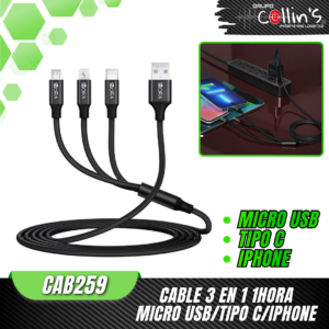 CABLE 3 EN 1 MICRO USB/TIPO C/IPHONE CAB259