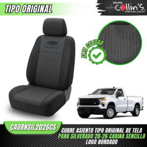 CUBRE ASIENTO DE TELA PARA SILVERADO 20-26 CABINA SENCILLA CAORNSIL2026CS