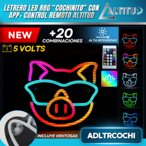 LETRERO LED GEL PIXEL "COCHINITO" RGB ADLTRCOCHI