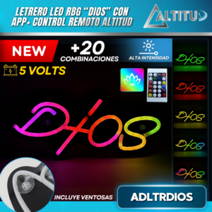 LETRERO LED GEL PIXEL "DIOS" RGB ADLTRDIOS