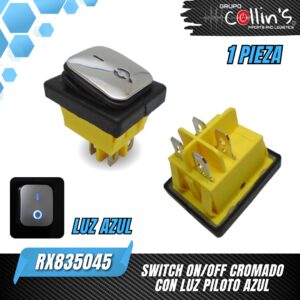 SWITCH ON/OFF CROMADO CON LUZ PILOTO AZUL RX835045