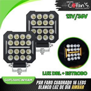 PAR FARO CUADRADO 16 LEDS BLANCO LUZ DE DÍA GUFL16HC