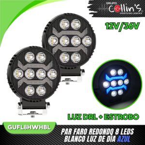 PAR FARO REDONDO 8 LEDS BLANCO + LUZ DE DÍA  GUFL8H