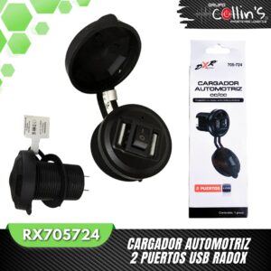CARGADOR AUTOMOTRIZ 2 PUERTOS USB RADOX RX705724