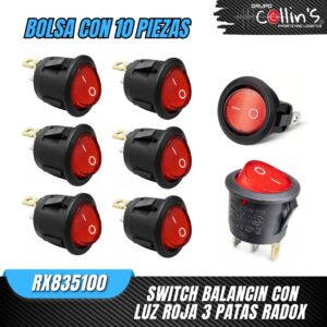 SWITCH BALANCIN CON LUZ ROJA 3 PATAS RADOX RX835100